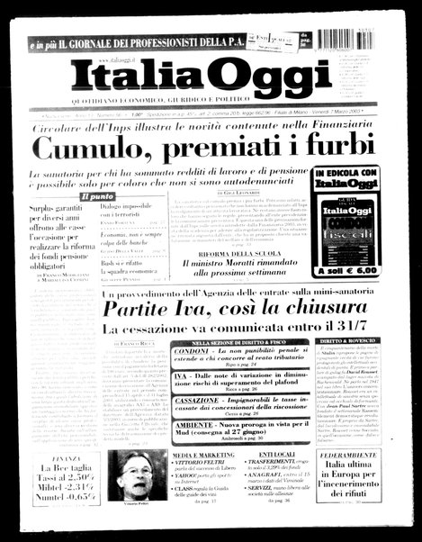 Italia oggi : quotidiano di economia finanza e politica